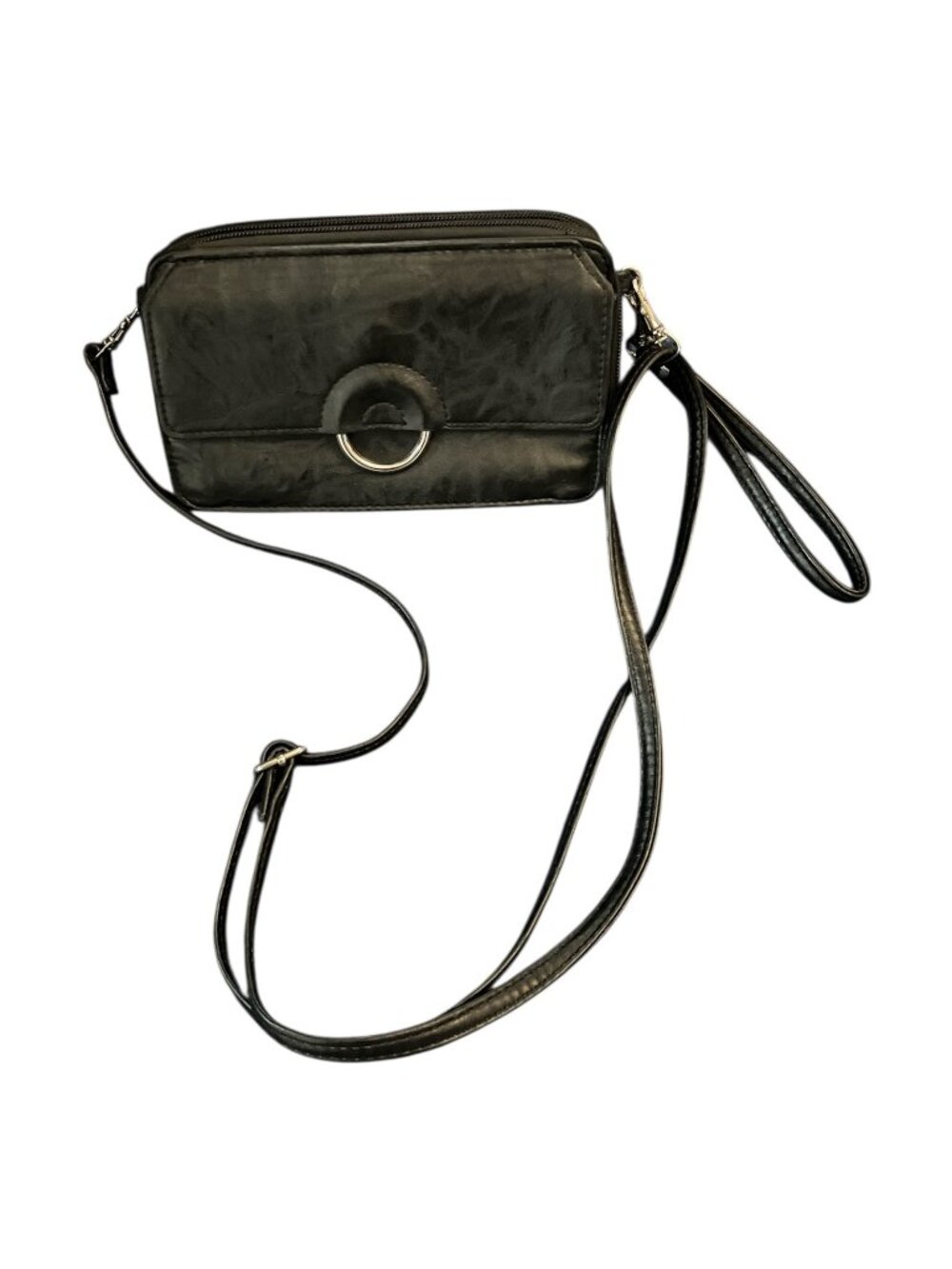 Bueno Black Crossbody Wristlet Bag Faux Leather Multi Compartment Zip Purse